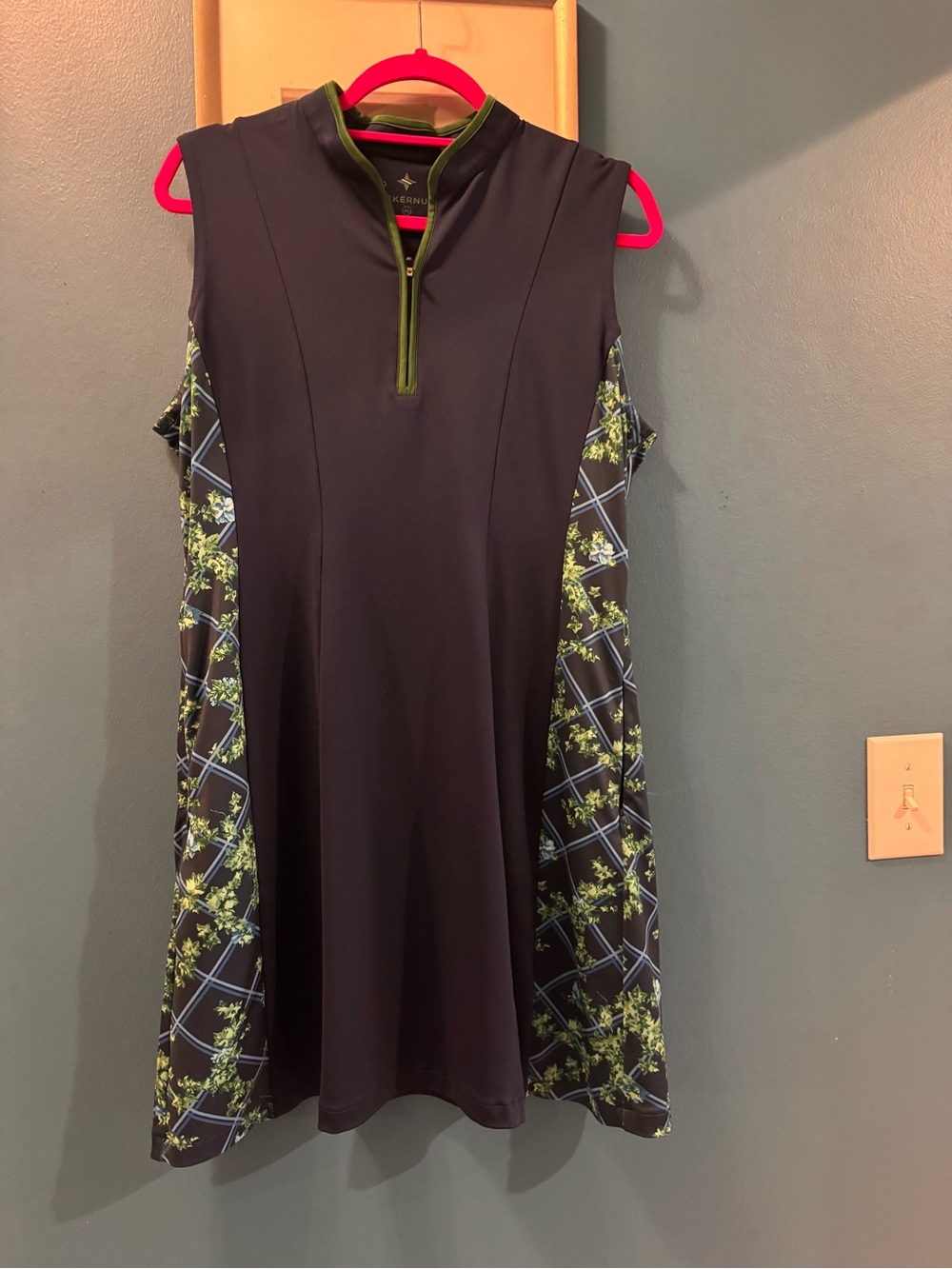 Tuckernuck Black Dress with Green Floral Side Panels